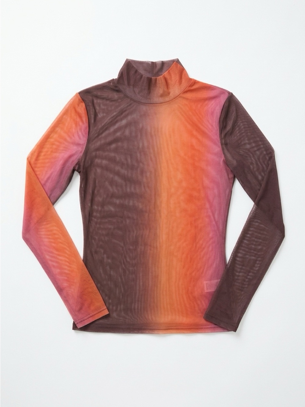 SHEIN Gradient Long Sleeve Mesh Turtleneck - Brown, Orange & Pink